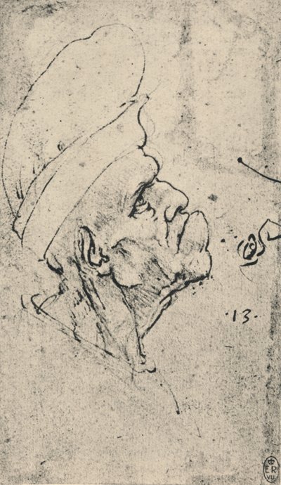 Grotesk profil av en mann med hatt til høyre, c1480 1945 av Leonardo da Vinci