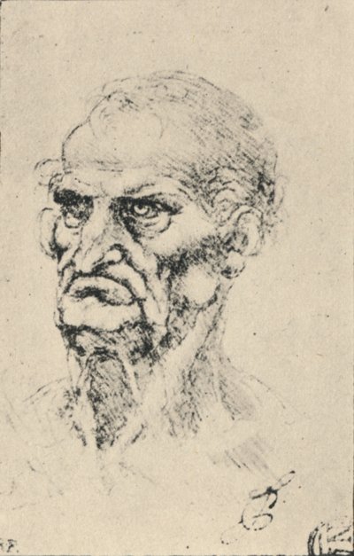Leder for en gammel mann tre kvarter til venstre, ca 1480 1945 av Leonardo da Vinci