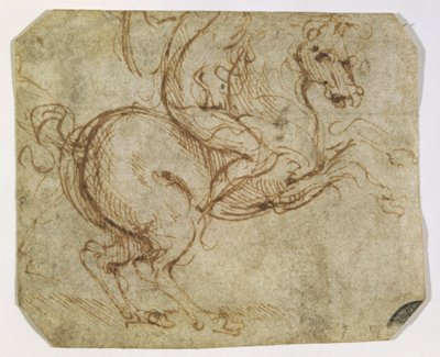 Hest og kavaler (penn og blekk på papir) av Leonardo da Vinci