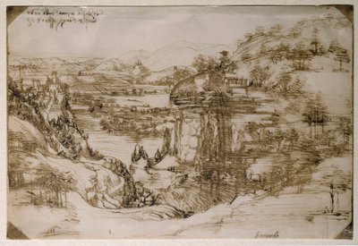 Landskapet til Santa Maria della Neve: landskapet i Arno-dalen (blyanttegning av Leonardo da Vinci