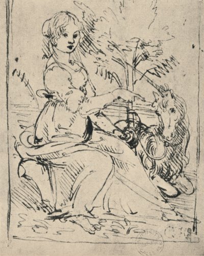 Maiden with a Unicorn, c1478-1480 1945 av Leonardo da Vinci