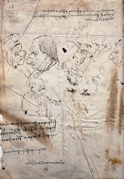 Mannlige karikaturer og bibliotekliste, Codex Trivulzianus av Leonardo da Vinci