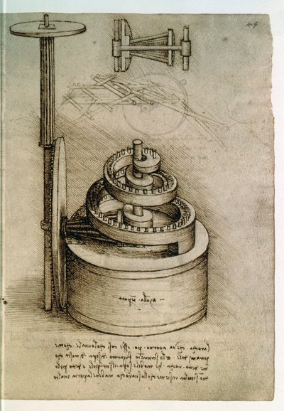Frk. 8937, Codex Madrid I f.45r, temperert fjær av Leonardo da Vinci