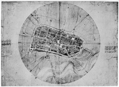 Plan av Imola, Italia, c1502 1954 av Leonardo da Vinci