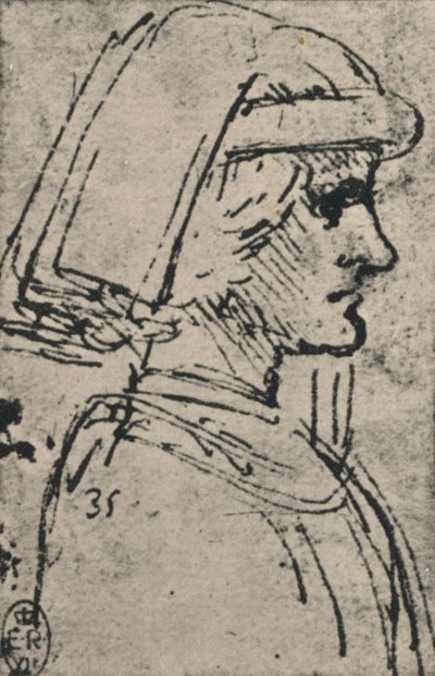 Profil av en ung mann som bærer en chaperon, c1480 1945 av Leonardo da Vinci