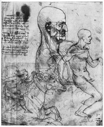 Profil av et mannshode og studier av to ryttere, c1490 og c1504 1954. av Leonardo da Vinci