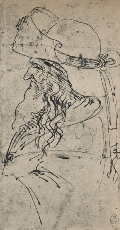 Profil til venstre for en gammel mann i en stor hatt, c1480 1945 av Leonardo da Vinci