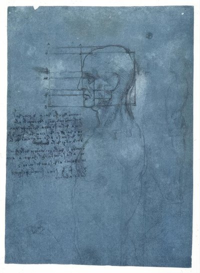 Proporsjonsstudie av et mannlig hode i profil av Leonardo da Vinci