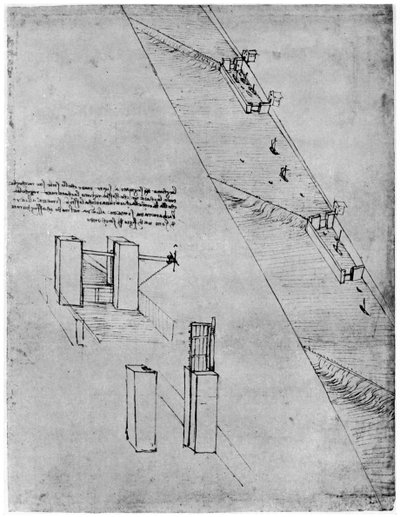 Skisse av en sluse, sent på 1400-tallet eller tidlig på 1500-tallet 1954. av Leonardo da Vinci