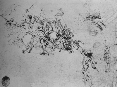Studier av ryttere som kjemper og av fotsoldater, c1480 1945 av Leonardo da Vinci