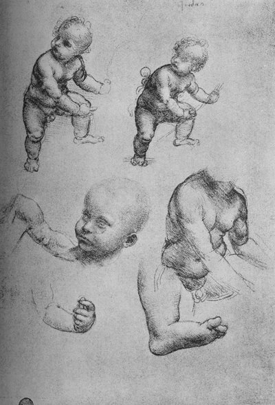 Studier av et barn og deler av et barn, c1480 1945 av Leonardo da Vinci