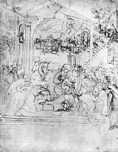 Studie for The Adoration of the Magi, 1400-tallet 1930. av Leonardo da Vinci