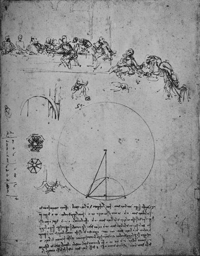 Studie for de siste super- og matematiske figurer og beregninger, c1480 1945 av Leonardo da Vinci