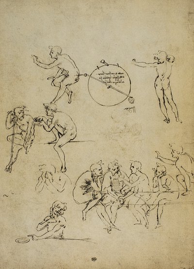 Studie av menneskelige figurer i forskjellige posisjoner; tegning av Leonardo da Vinci. Louvre, Paris av Leonardo da Vinci