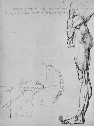 Studie av den nedre halvdelen av en mann og av maskiner, c1480 1945 av Leonardo da Vinci