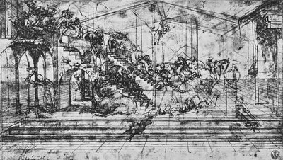Studie av perspektivet til bakgrunnen for tilbedelsen av magiene, 1481 1945 av Leonardo da Vinci