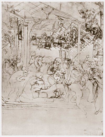 Kongenes tilbedelse, c1480 av Leonardo da Vinci