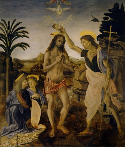 Kristi dåp, ca 1470-1475 av Leonardo da Vinci