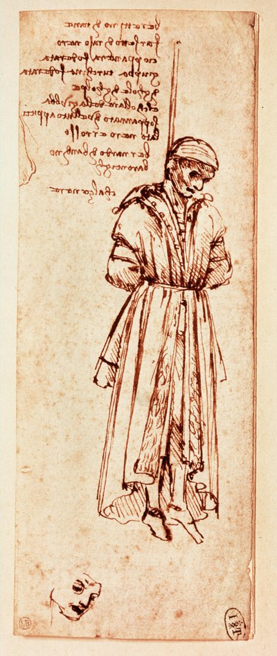 Bernardo Baroncellis kvalte kropp. Penn og blekk (penn og blekk) av Leonardo da Vinci
