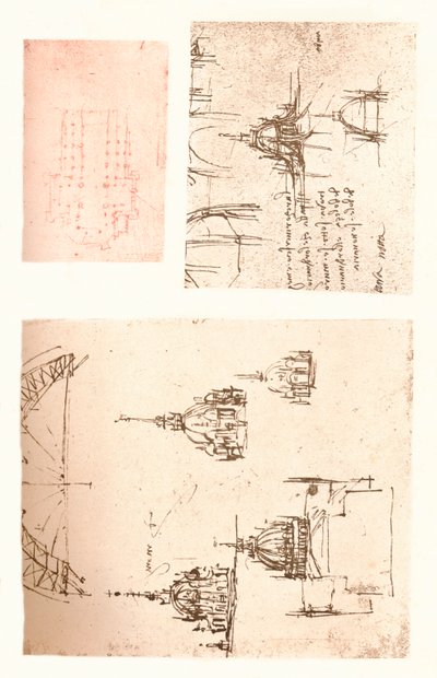Tre tegninger av katedralen i Milano, c1472-c1519 1883 av Leonardo da Vinci