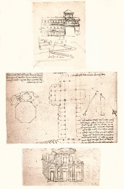 Tre tegninger av kirker, c1472-c1519 1883 av Leonardo da Vinci