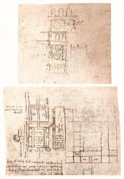 To arkitektoniske tegninger, c1472-c1519 1883 av Leonardo da Vinci