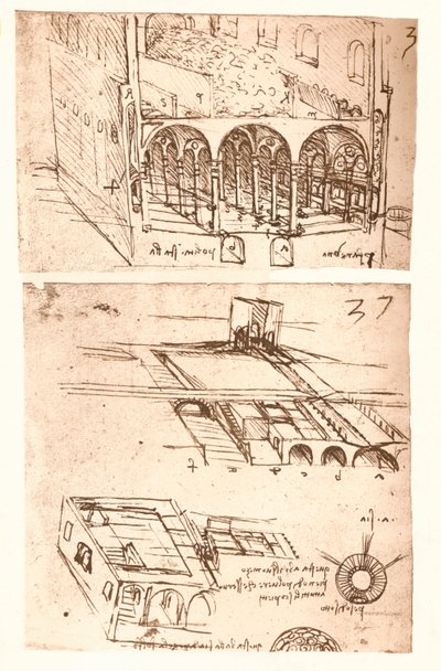 To arkitektoniske tegninger, c1472-c1519 1883 av Leonardo da Vinci