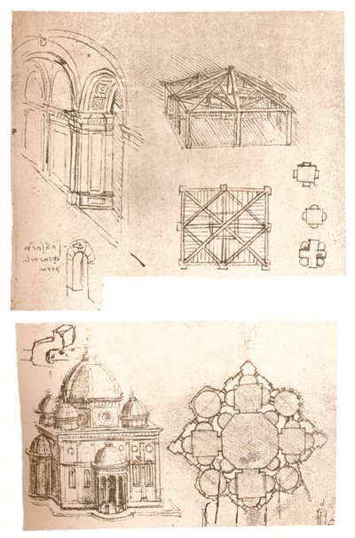 To arkitektoniske tegninger, c1472-c1519 1883 av Leonardo da Vinci