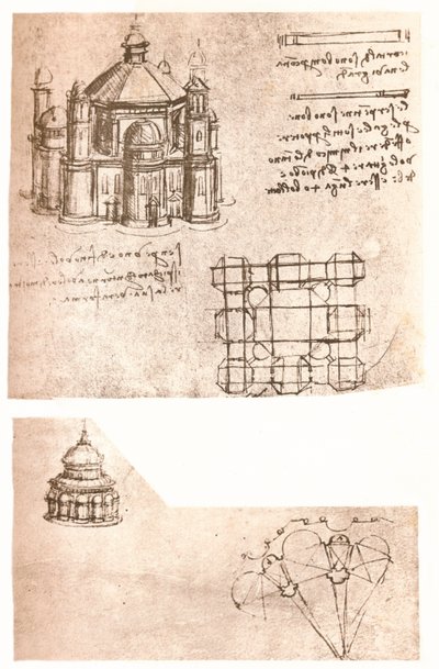 To tegninger av kirker, c1472-c1519 1883 av Leonardo da Vinci