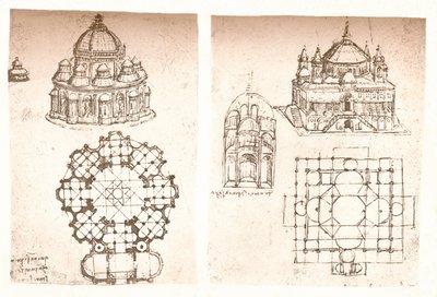 To tegninger av kirker, c1472-c1519 1883 av Leonardo da Vinci