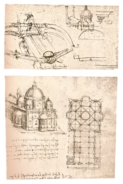 To tegninger av kirker, c1472-c1519 1883 av Leonardo da Vinci