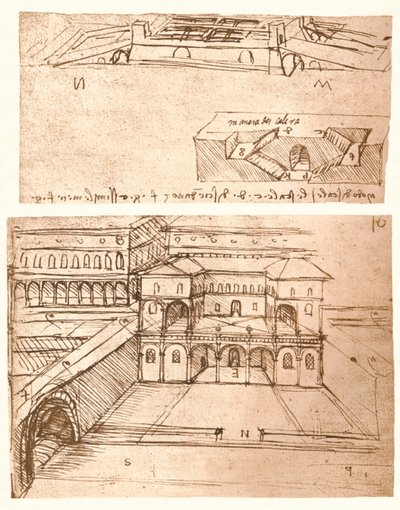 To tegninger av planer for byer, c1472-c1519 1883 av Leonardo da Vinci