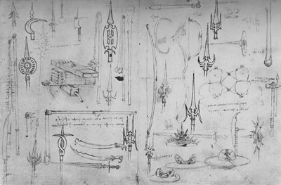 Forskjellige våpen til angrep og forsvar, c1480 1945 av Leonardo da Vinci