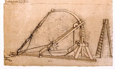 Krigsmaskin: Katapultstudie av Leonard de Vinci (Leonardo da Vinci) (1452 - 1519). av Leonardo da Vinci