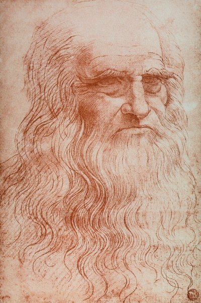 Portrett av Leonardo da Vinci, kopi av Selvportrett av Leonardo da Vinci, sanguine, Accademia Gallery, Venezia av Leonardo da after Vinci
