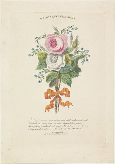 Roser med silhuettportretter av William I Frederik, kongen av Nederland, Wilhelmina av Preussen, deres barn, hans foreldre og hans søster av Leonardus Schweickhardt