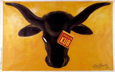 Reklameplakat for Kub-buljong med et biffhode. 1931. Illustrasjon av Leonetto Cappiello (1875-1942) Paris, dekorativ kunst av Leonetto Cappiello