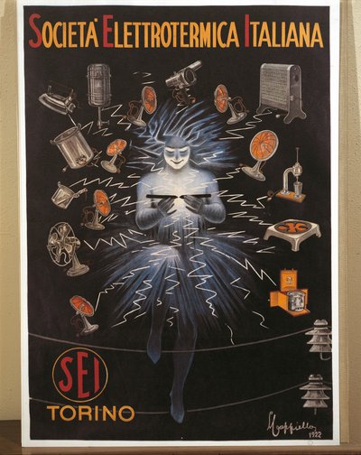 Fargelitografi av Leonetto Cappiello, SEI, reklameplakat for Electroheat Italian Company av Leonetto Cappiello