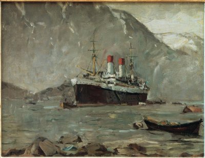 Hamburg-Süd passasjerdamper i en norsk fjord av Leonhard Sandrock