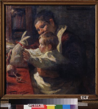 En kanin. Sykepleier med barn. Maleri av Leonid Osipovich Pasternak (1862-1945), olje på lerret av Leonid Osipovic Pasternak
