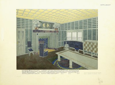 Spisestue, Wien, ca. 1901 (fargelitografi) av Leopold Bauer