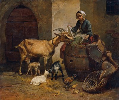 jente med geit av Leopold Brunner d. J.