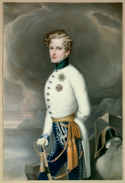 Konge av Roma og prins av Parma Napoleon II, hertug av Reichstadt (1811-1832) sønn av keiser Napoleon I (1769-1821) i uniform som oberstløytnant av regimentet Gustave Prince of Wasa Gravering av Leopold Bucher (1797-1858) 18328 Dim. 0,33x0,22 m Malmais av Leopold Bucher