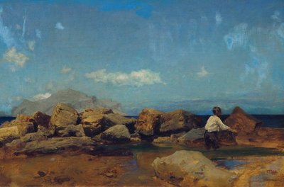 Sjøkyst med Monte Pellegrino nær Palermo av Leopold Carl Muller