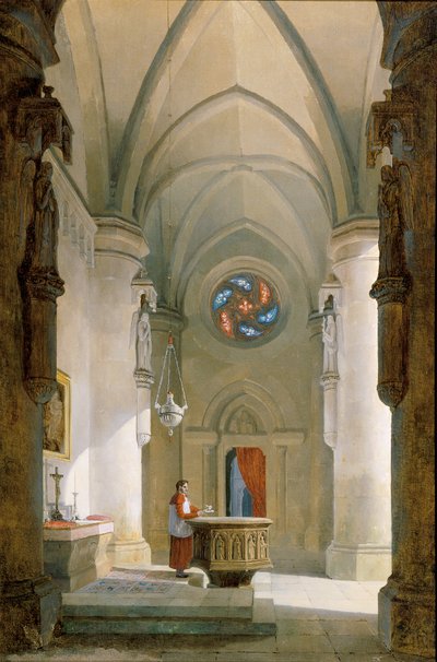 Interiøret i et dåpskapel av Leopold Ernst