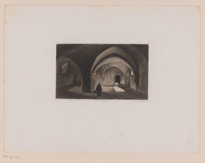 Munk i et mørkt rom med hvelvet tak College de Cluny (tittel på objekt) Paris Comes and Paris Goes (serietittel) Paris qui s