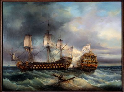 Sjøkamp mellom engelsk og fransk maleri av Leopold Le Guen (1828-1895) Brest fra 1800-tallet, Museum of Fine Arts av Leopold Le Guen