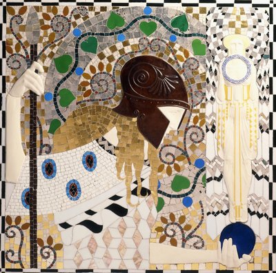 Pallas Athene (Mosaik aus Porzellan, Glas, Perlmutt und Bronze) von Leopold & Powolny Michael (1871-1954) Forstner