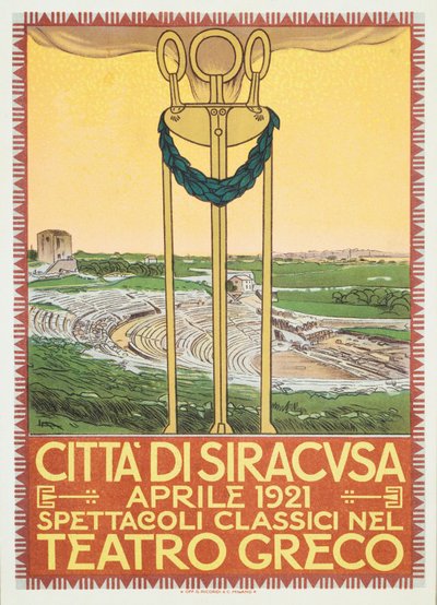 Reklameplakat for teatersesongen på den greske arenaen i Syracuse, Italia av Leopoldo Metlicovitz