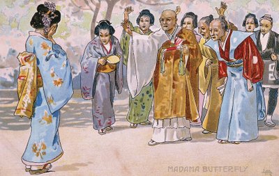 Postkort laget til premieren på "Madame Butterfly", i Brescia av Leopoldo Metlicovitz